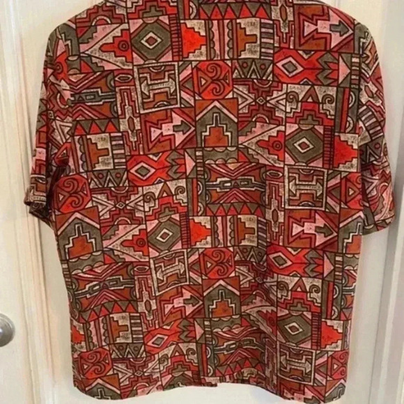 Impressions Of California Aztec Geometric Tiki Red Vintage Shirt size 14, 1970s - Picture 5 of 5